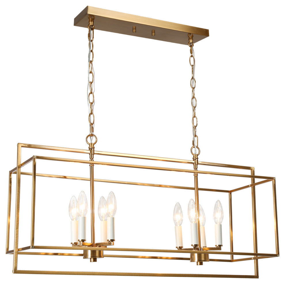LNC Ellan 8-Light Polished Brass and Matte White Modern Kitchen Island Light