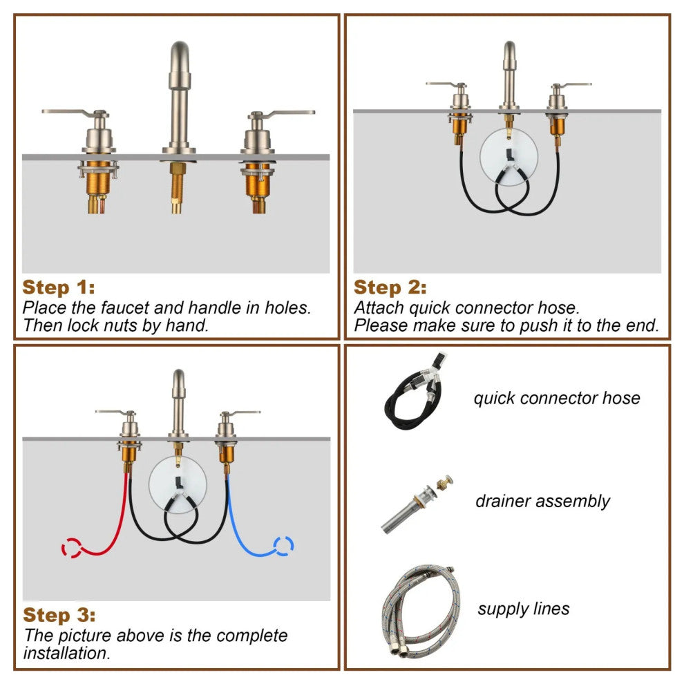 Bathroom Sink Faucet Basin Faucets Widespread 2-Handle Drain Brushed Nickel