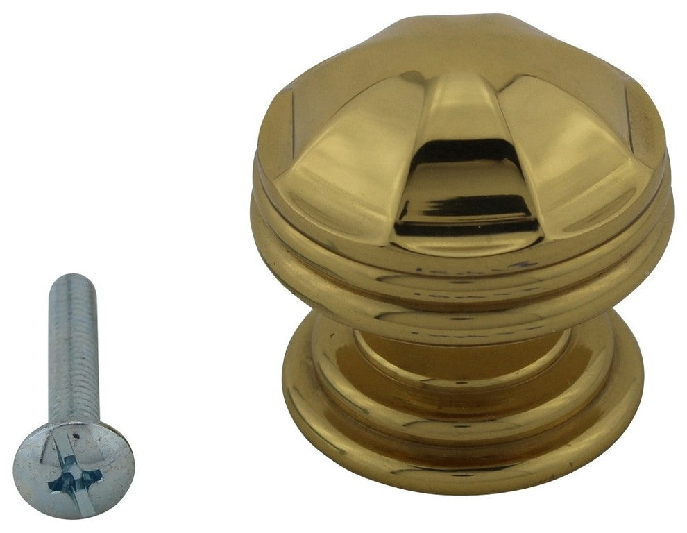 10 Cabinet Knob Bright Brass 1 1/4" Dia Octagonal |