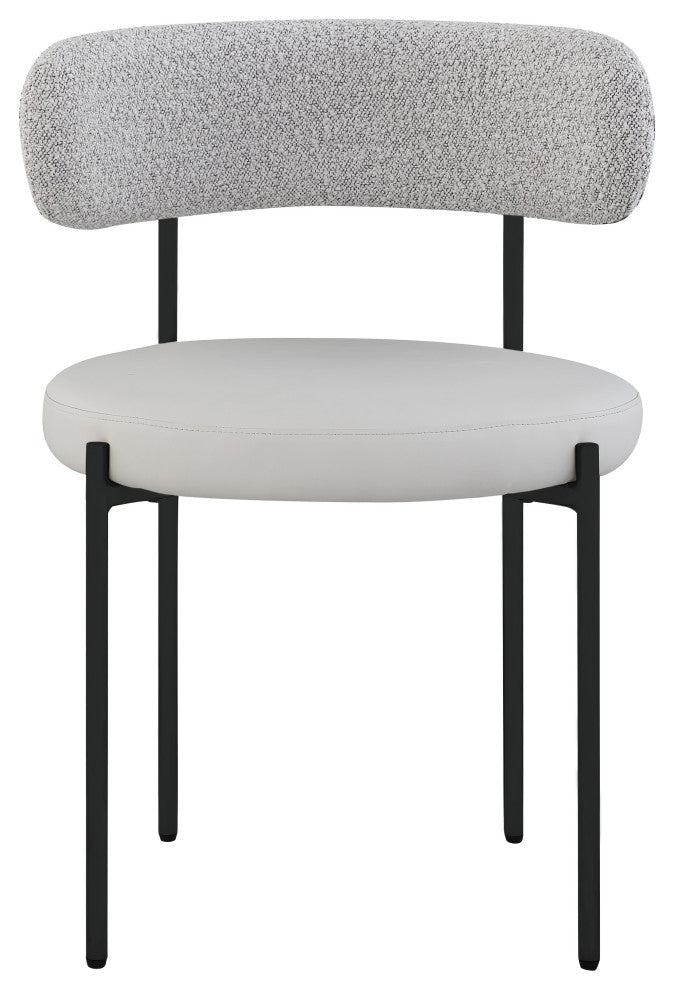 Beacon Dining Chair, Set of 2, Taupe, Vegan Leather and Boucle Fabric, Matte Black Finish