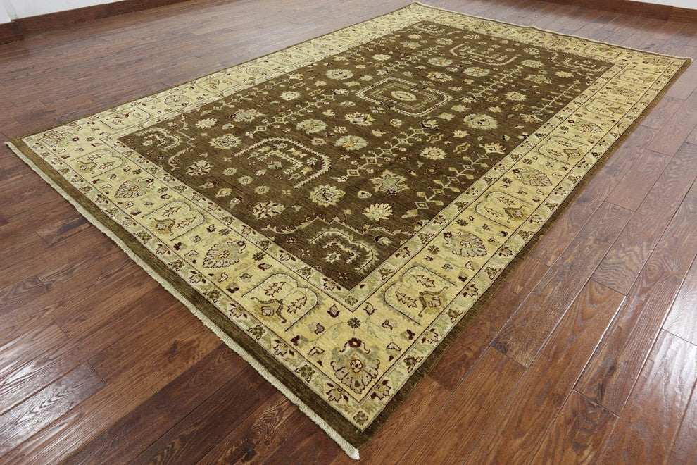 Handmade Oushak Peshawar Chobi Wool Hand-Knotted Rug, 8'x12'