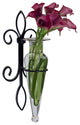 Wall Hanging Amphora Flower Vase Sconce on Fleur Lys Iron Stand, Clear Glass