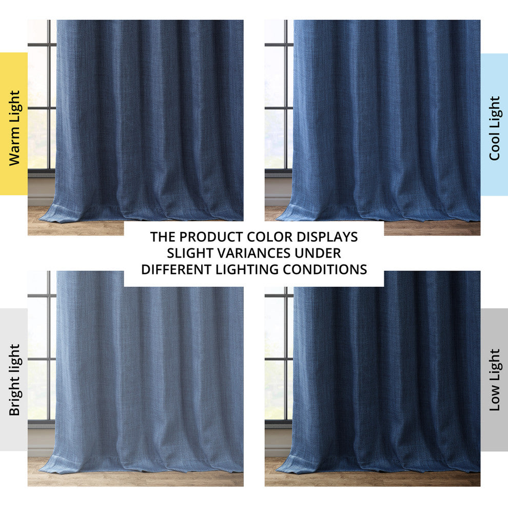 Faux Linen Darkening Curtain Single Panel, Denim, 50"x84"