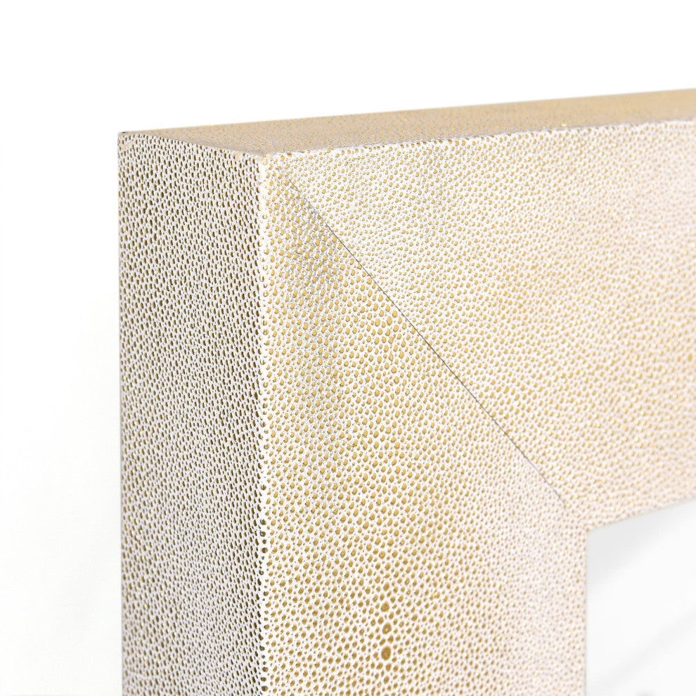 Beveled Wall Mirror, Gold on White Metallic Shagreen Leather Framed Mirror