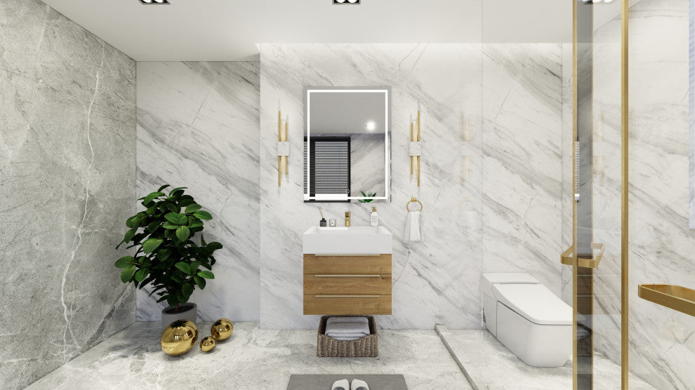 Madison 24" Wall Mounted Vanity with Reinforced Acrylic Sink, Oak