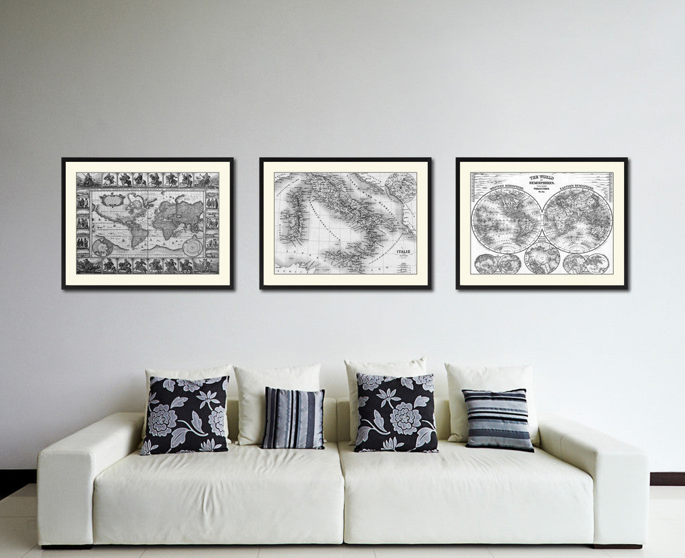 Italy Rome Vintage B&W Map Canvas Print, 16"x21"