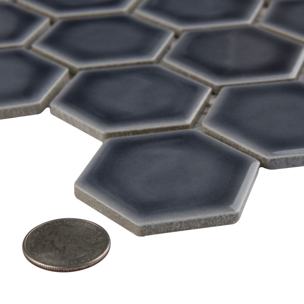 Hudson Due 2" Hex Storm Grey Porcelain Floor and Wall Tile