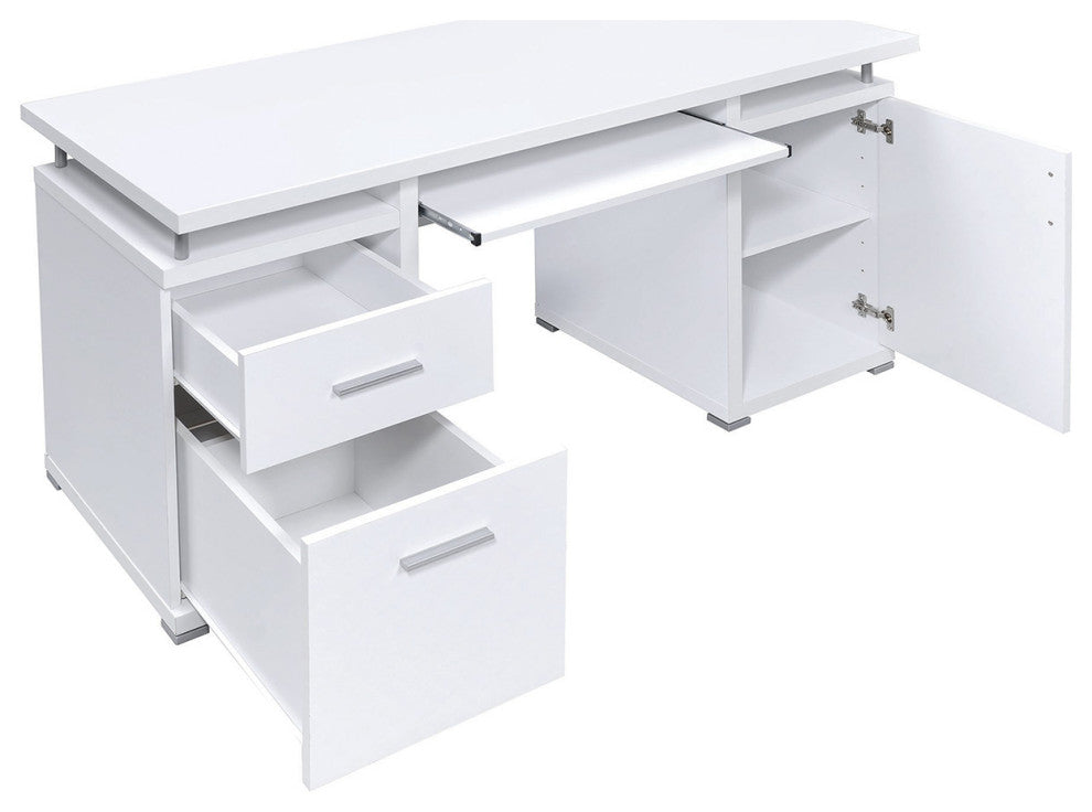 Computer Desk with 2 Drawers and Cabinet, White