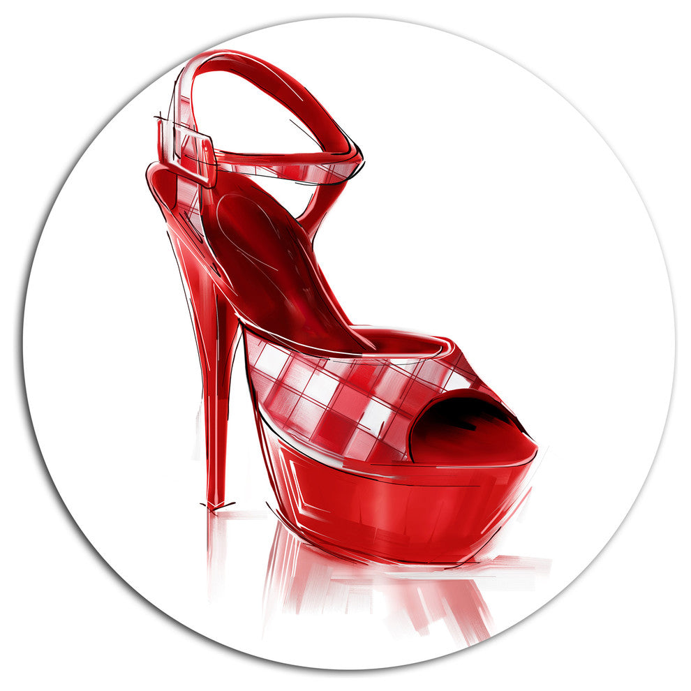 Red High Heel Women'S Shoe, Modern Disc Metal Artwork, 11"