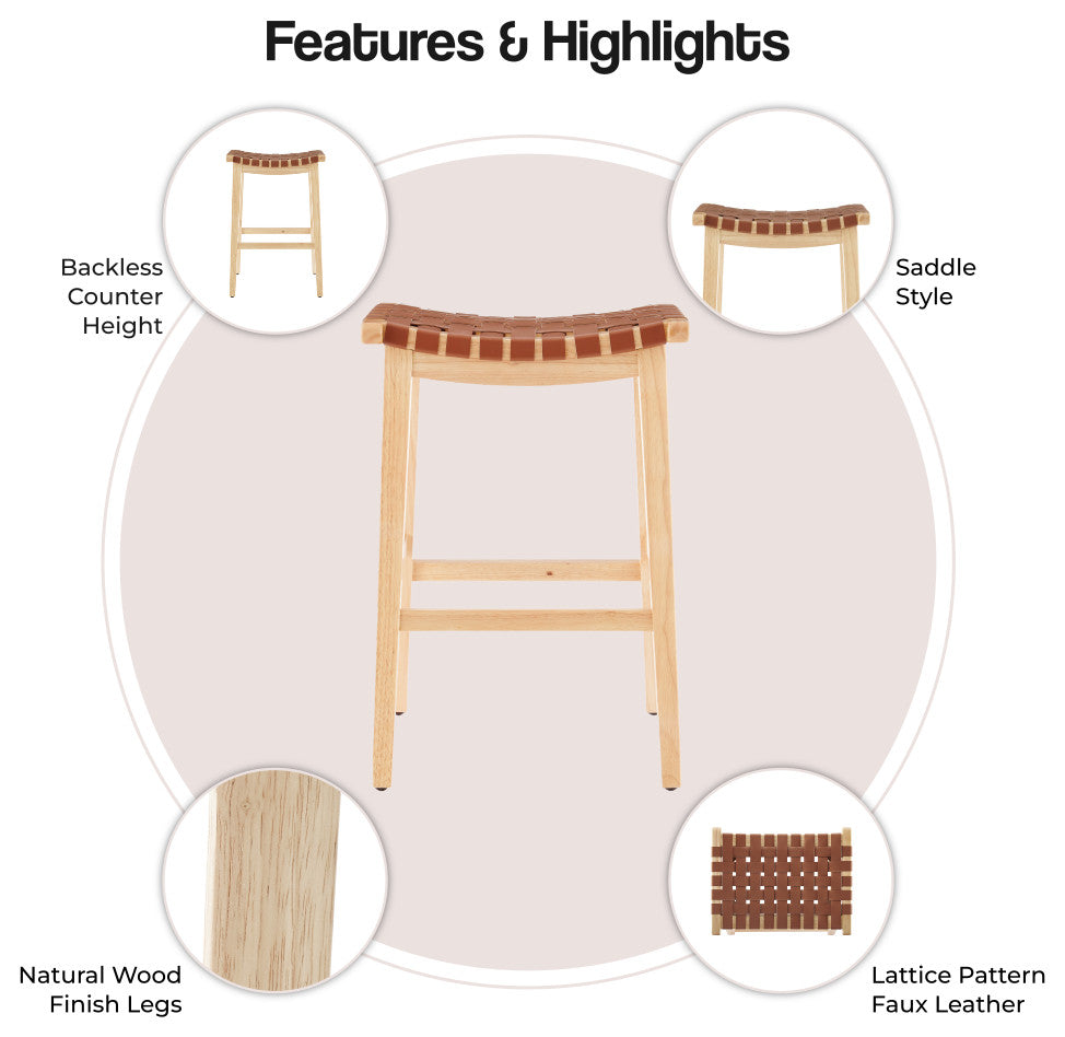 Marco PU Backless Counter Stool, Ochre Brown/Natural