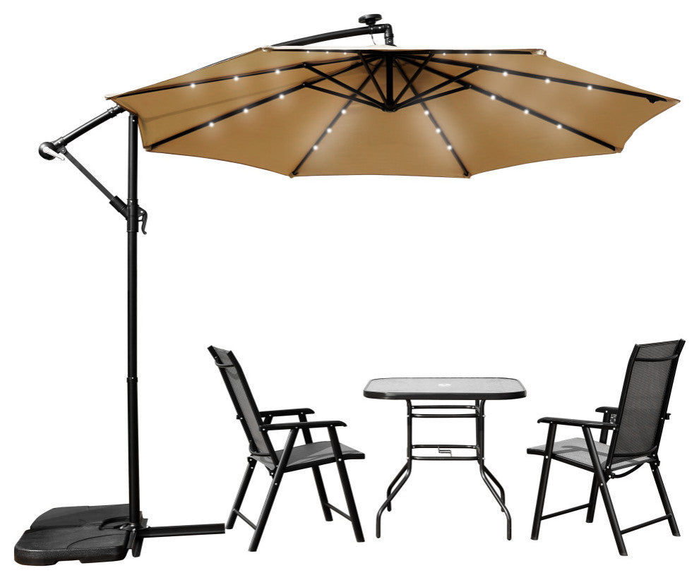 LeisureMod Willry 10' Cantilever Hanging Patio Umbrella With Solar LED, Beige