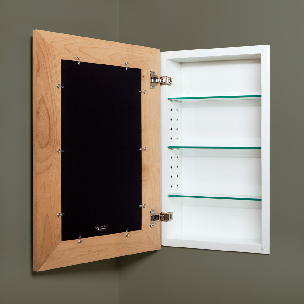 Concealed Picture Frame Medicine Cabinet, Unfinished Flat, 14"x24"