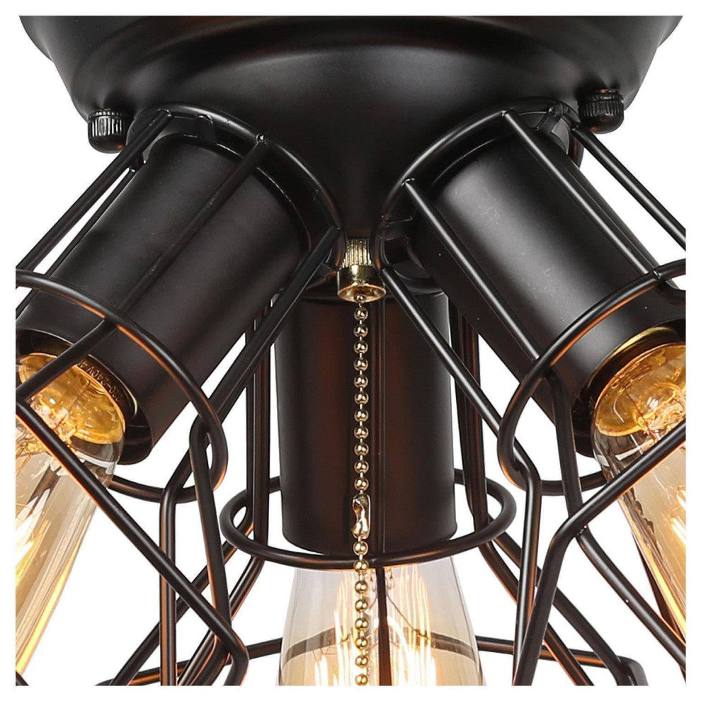 LNC 3-Light Industrial Pull-String Ceiling Lamp, Matte Black