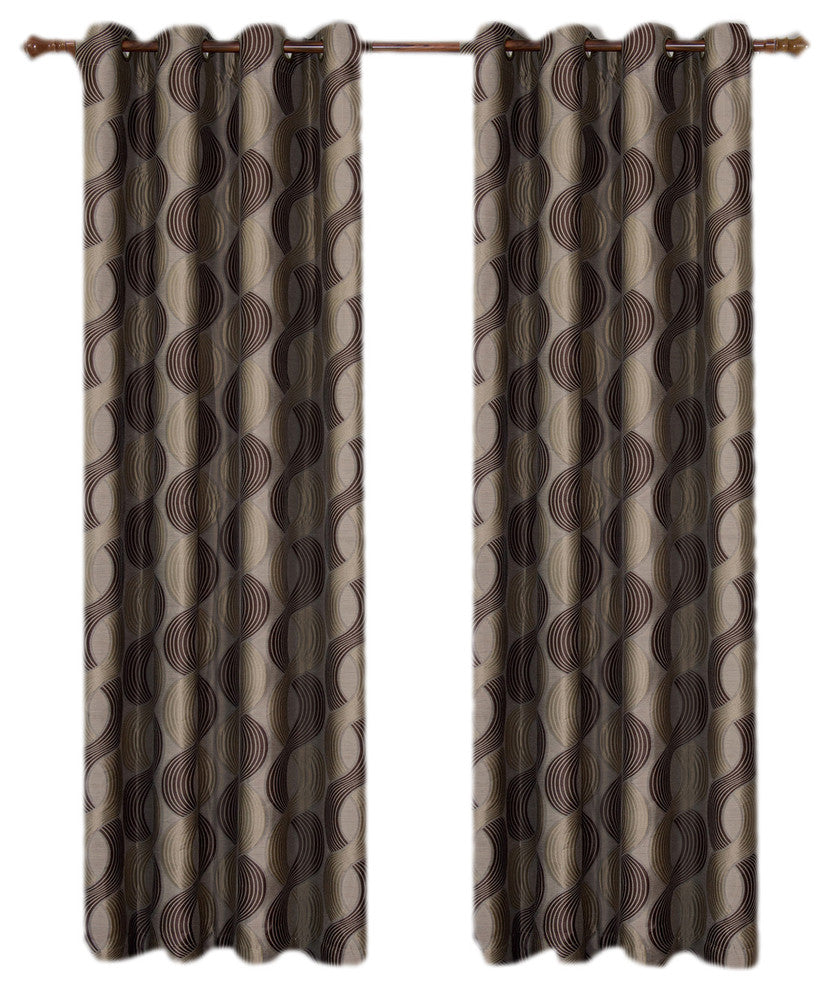 Savanna Jacquard Grommet Curtains, Set of 2, Mocha, 104"x63"