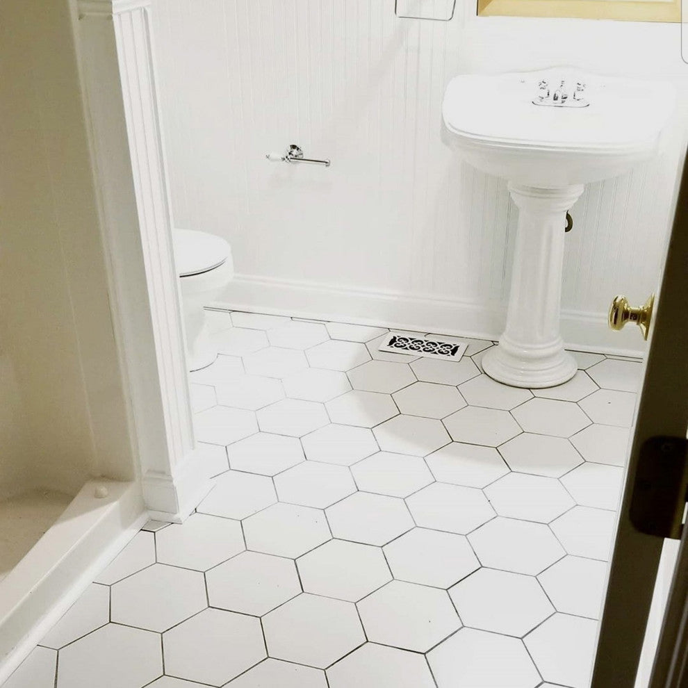 Textile Hex Porcelain Floor and Wall Tile, White