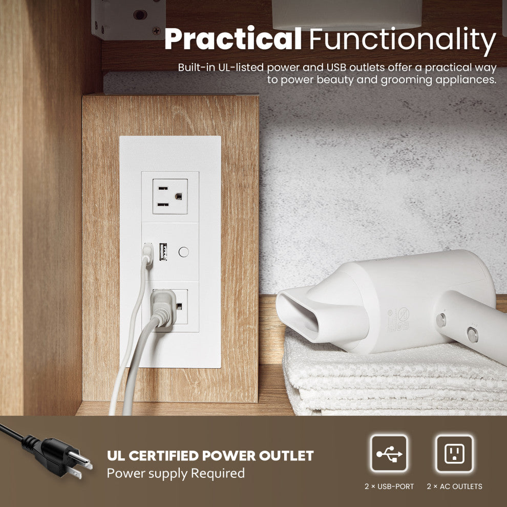 Alistair Vanity, North American Oak With Countertop, 18", With Mirror