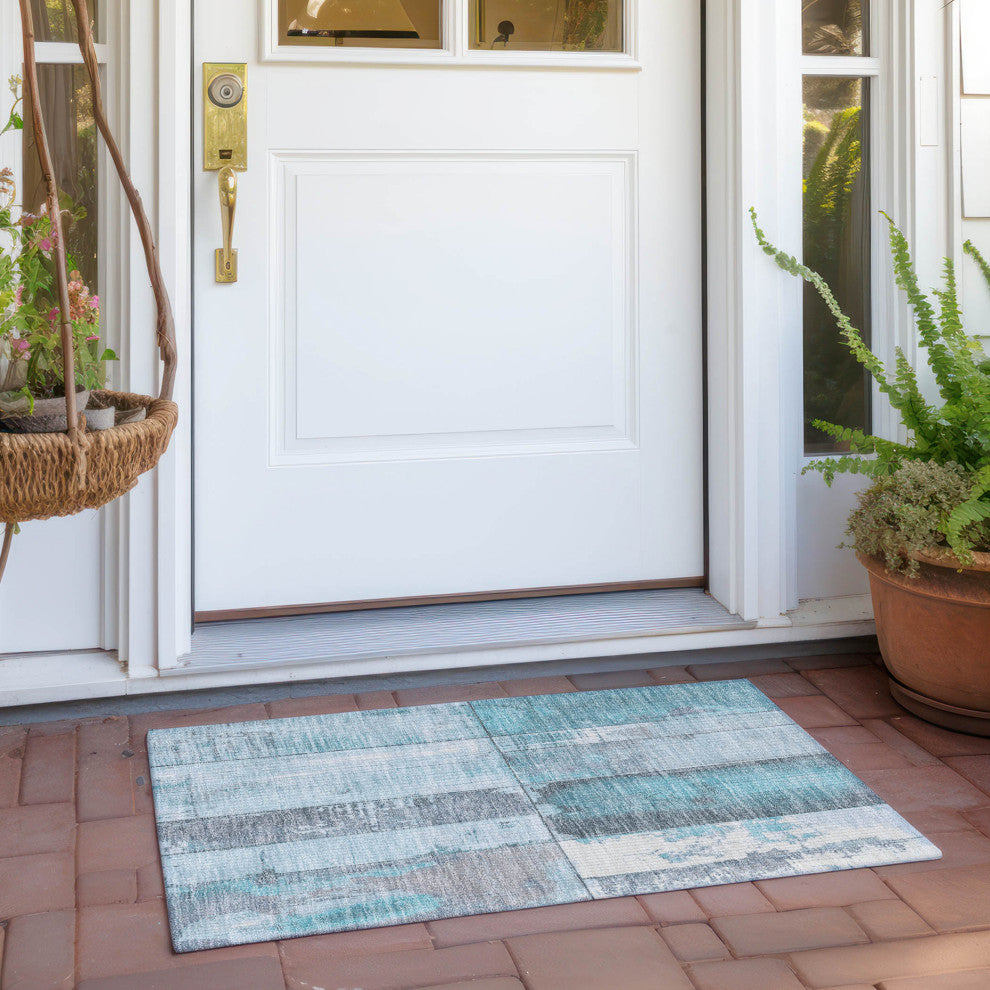 Machine Washable Indoor/Outdoor Chantille ACN1877 Teal 1'8" x 2'6" Rug