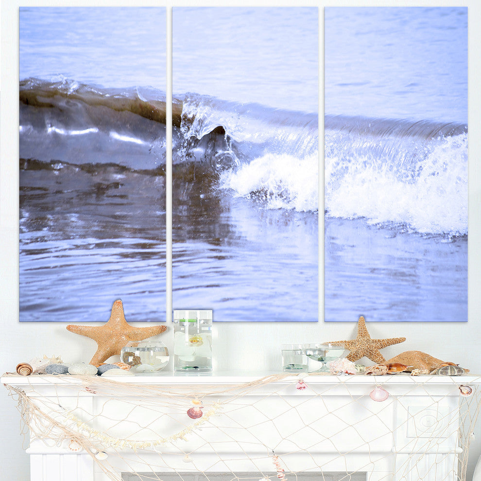 "Crisp Blue Waves Splashing Beach" Metal Wall Art, 3 Panels, 36"x28"