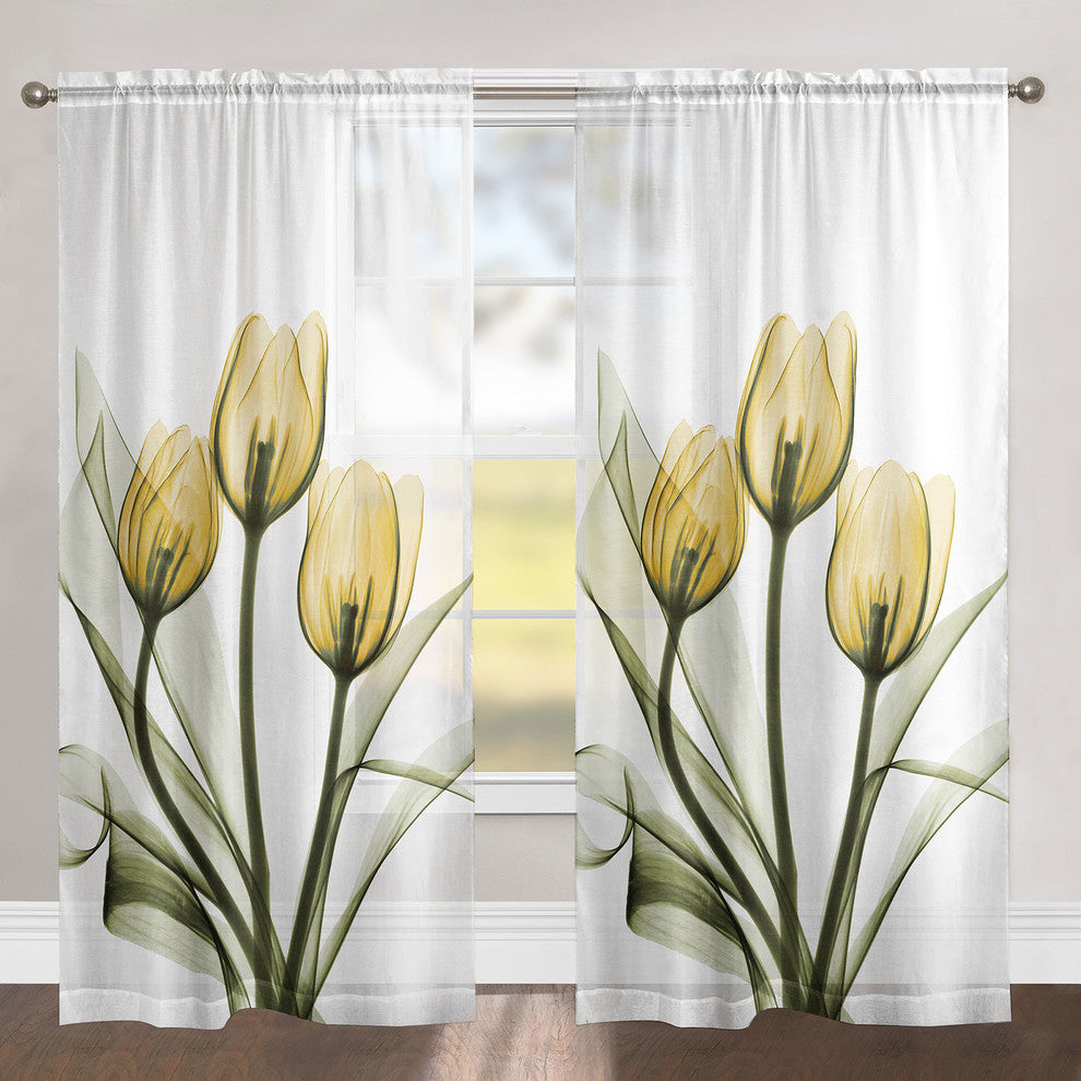 Golden Tulips 84" Sheer Window Curtain