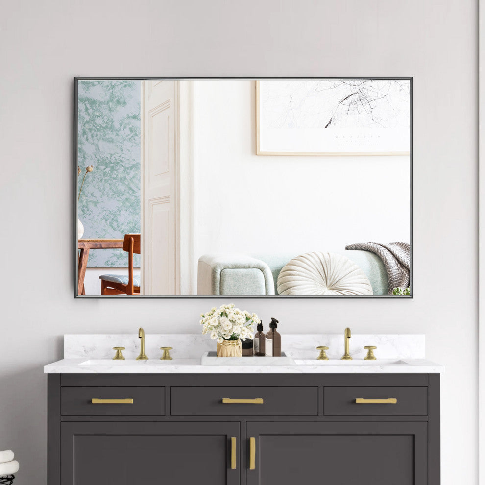 Rectangle Framed Bathroom Vanity Mirror Accent Wall Mirror, Black, 55"x36"