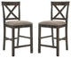 Set of 2 Tan Linen Counter Height Chair, Weathered Gray