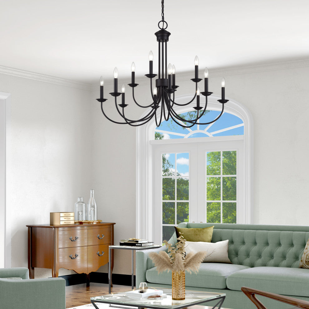 Estate 12-Light Black Large 2-Tier Chandelier