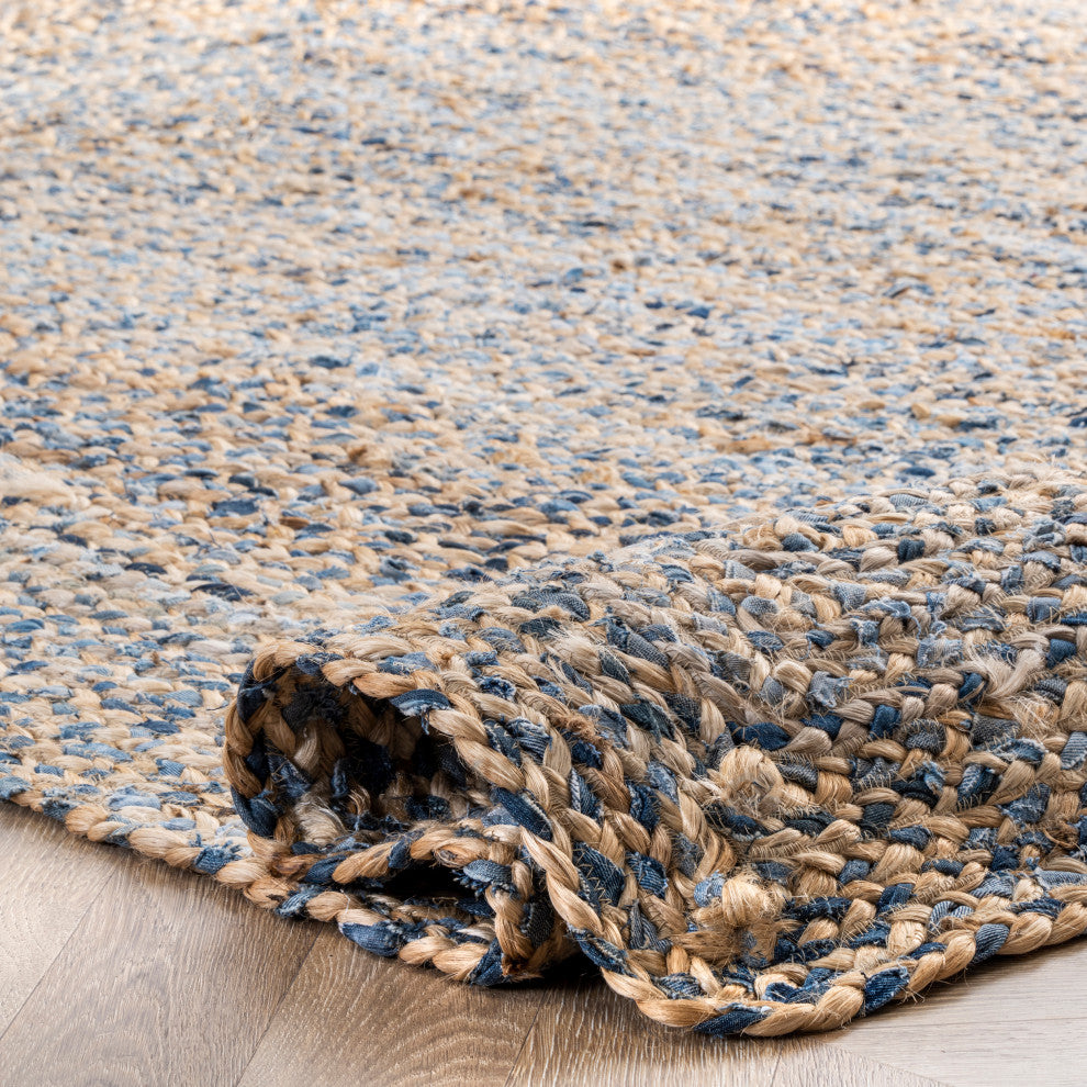 Nuloom Hand Braided Twined Jute and Denim Area Rug, Blue 4'x6'