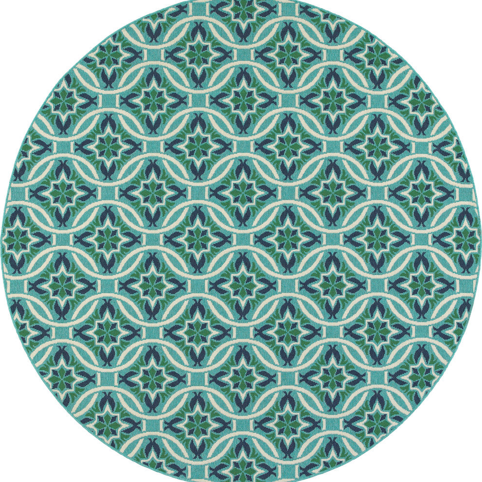 Madelina Floral Blue and Green Indoor or Outdoor Area Rug, 1'10"x2'10"