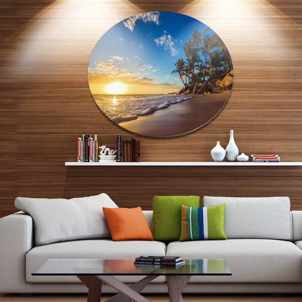 Paradise Tropical Island Beach Sunrise, Seashore Round Wall Art, 23"