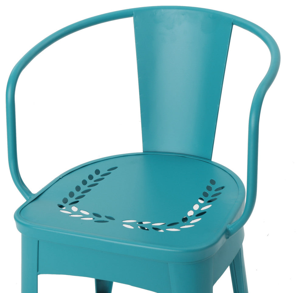 GDF Studio 3-Piece Leona Outdoor Iron Bistro Set, Matte Teal