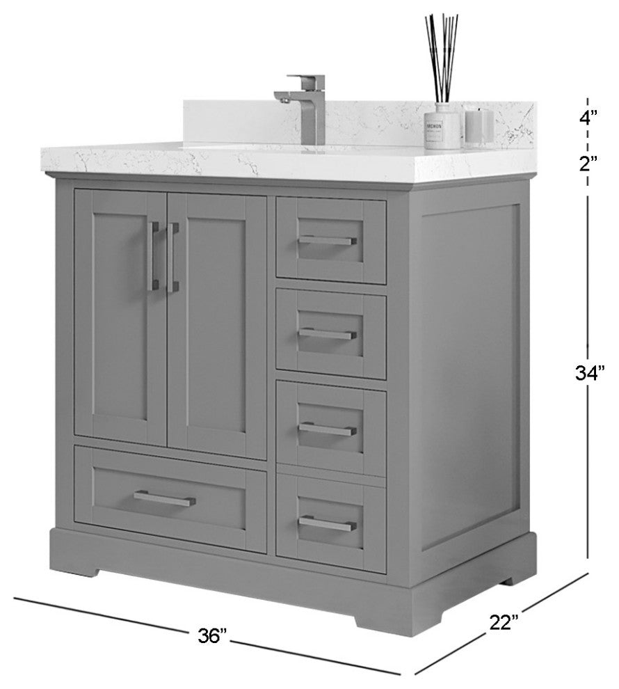 Boston 36" Left Offset Bath Vanity in Fine Grain 2" Viola Brown