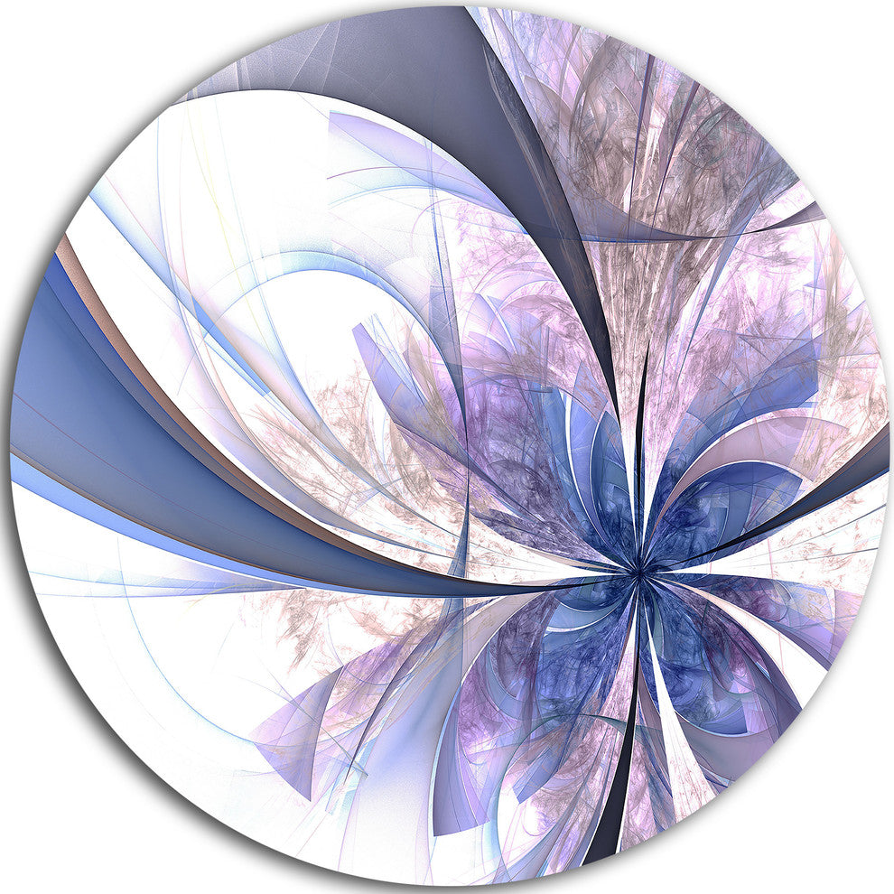 Light Blue Fractal Flower Design, Modern Floral Disc Metal Artwork, 11"