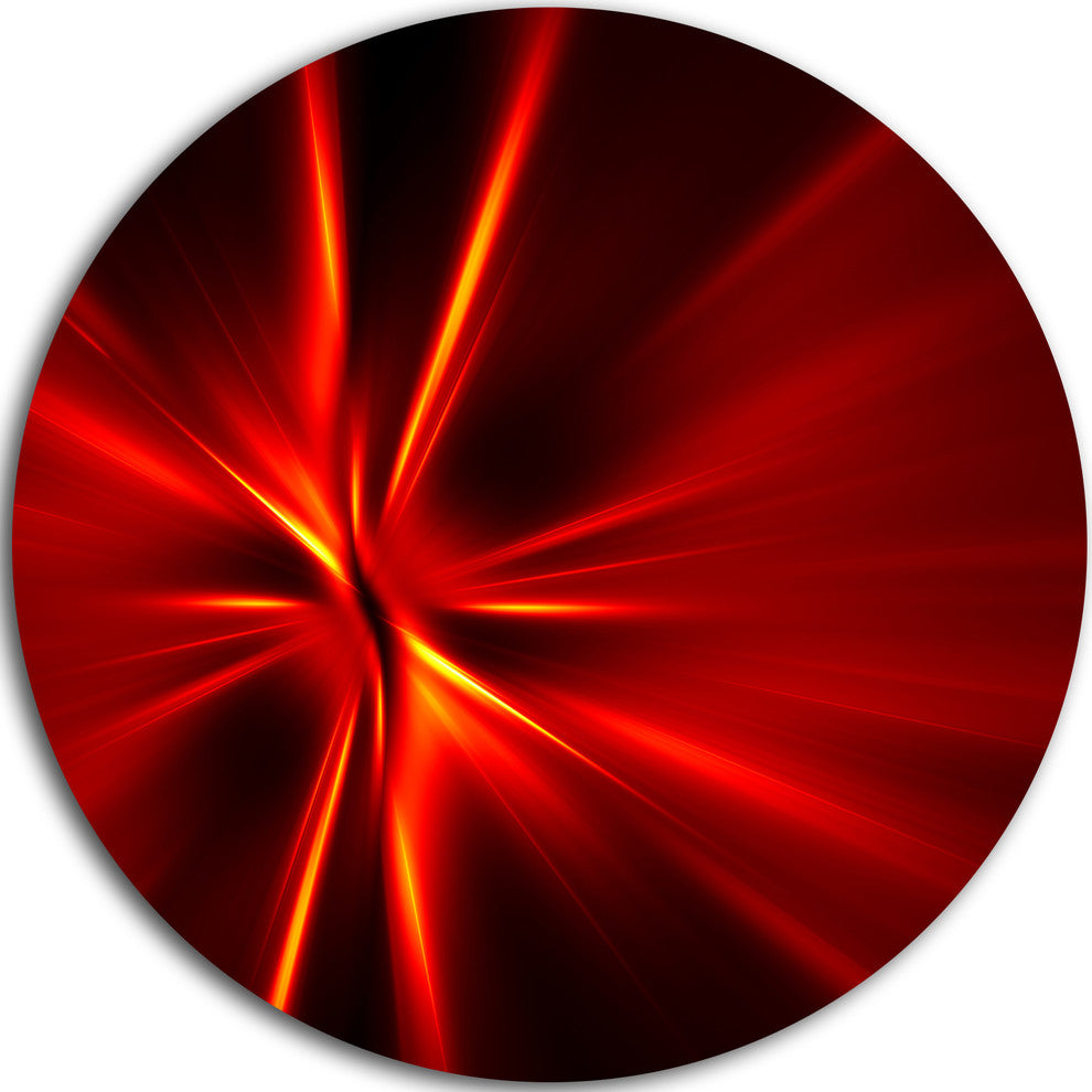 Red And Yellow Rays, Abstract Digital Art Round Wall Art, 23"