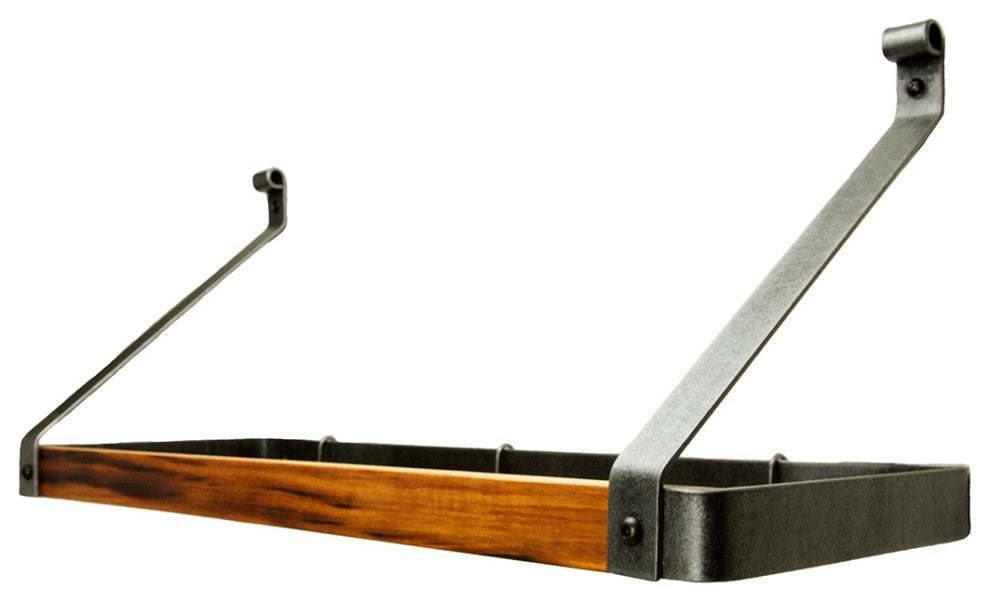 Signature 24" Deep Bookshelf Wall Rack Hammered Steel w Tigerwood & 18 Hooks