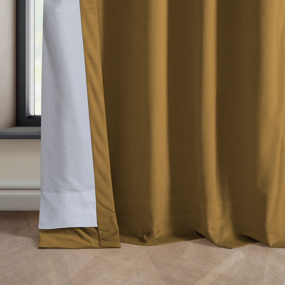 Heritage Plush Velvet Curtain Single Panel, Retro Gold, 50"x96"