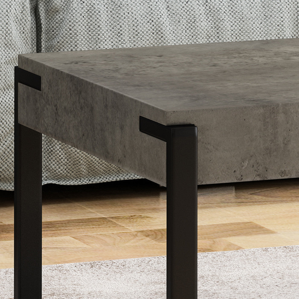 GDF Studio Shaw Industrial Faux Wood Coffee Table With Iron Legs, Light Concrete