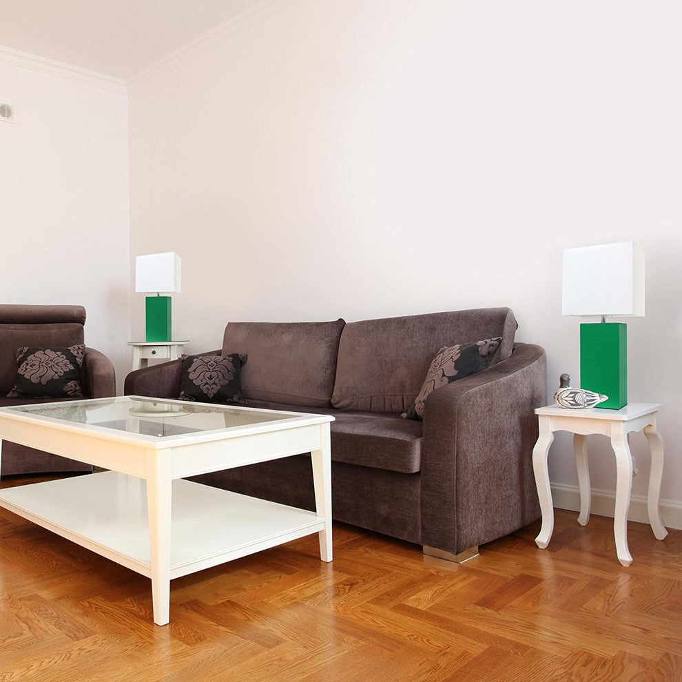2-Pack Modern Leather Table Lamps With White Fabric Shades, Green