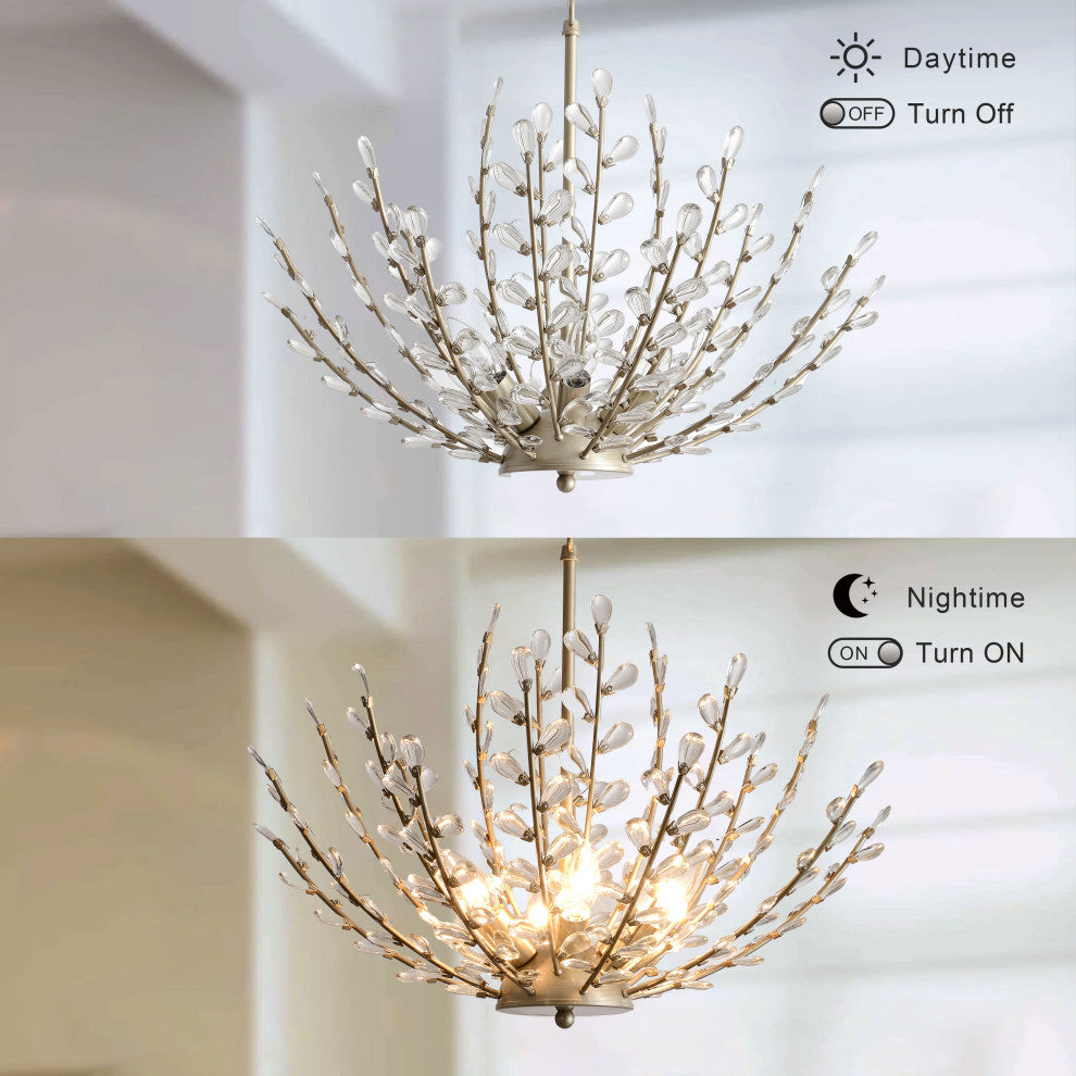 Daisy 6-Light Brushed Champagne Silver Crystal Chandelier