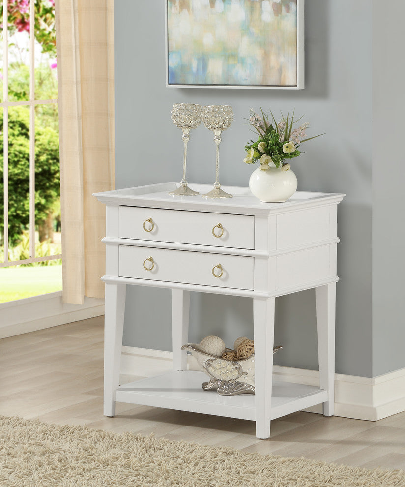 Clara 2-Drawer Tray Top Nightstand, White