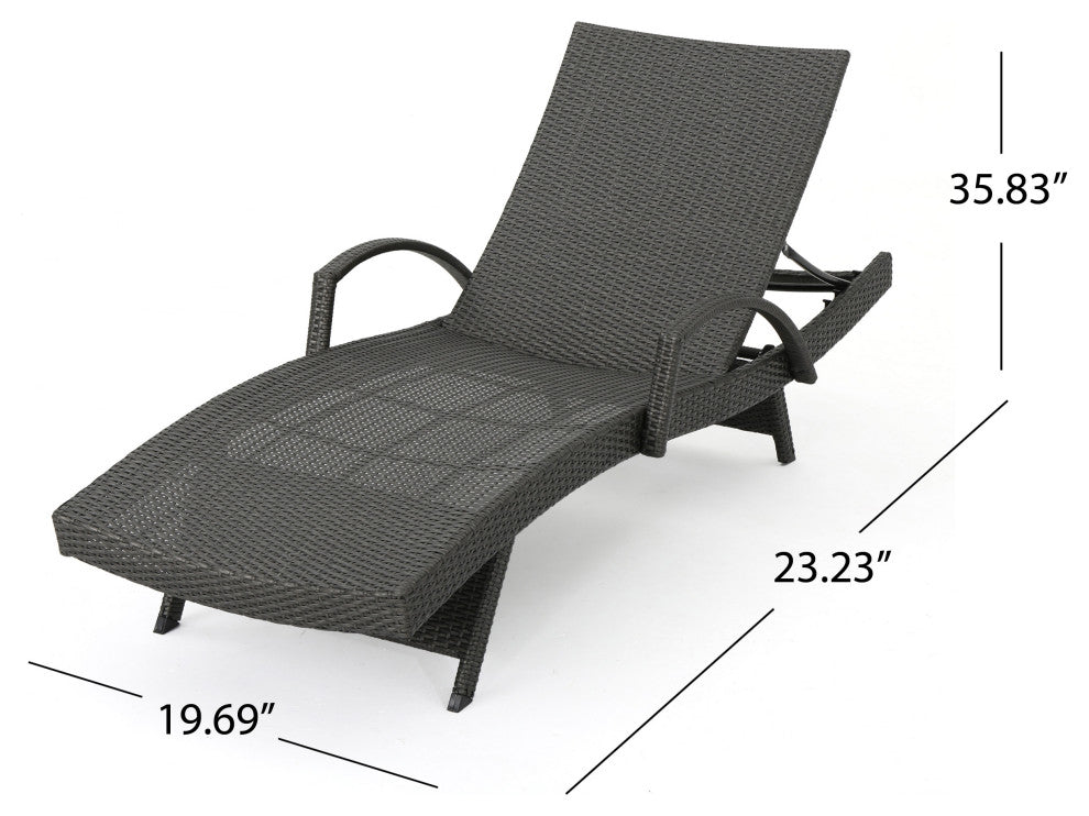 GDF Studio 3-Piece Soleil Outdoor Wicker Arm Chaise Lounges With Side Table, Set