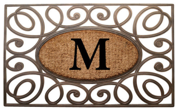 A1HC Rubber & Coir Elegant Circles Princess Doormat, Monogrammed, M