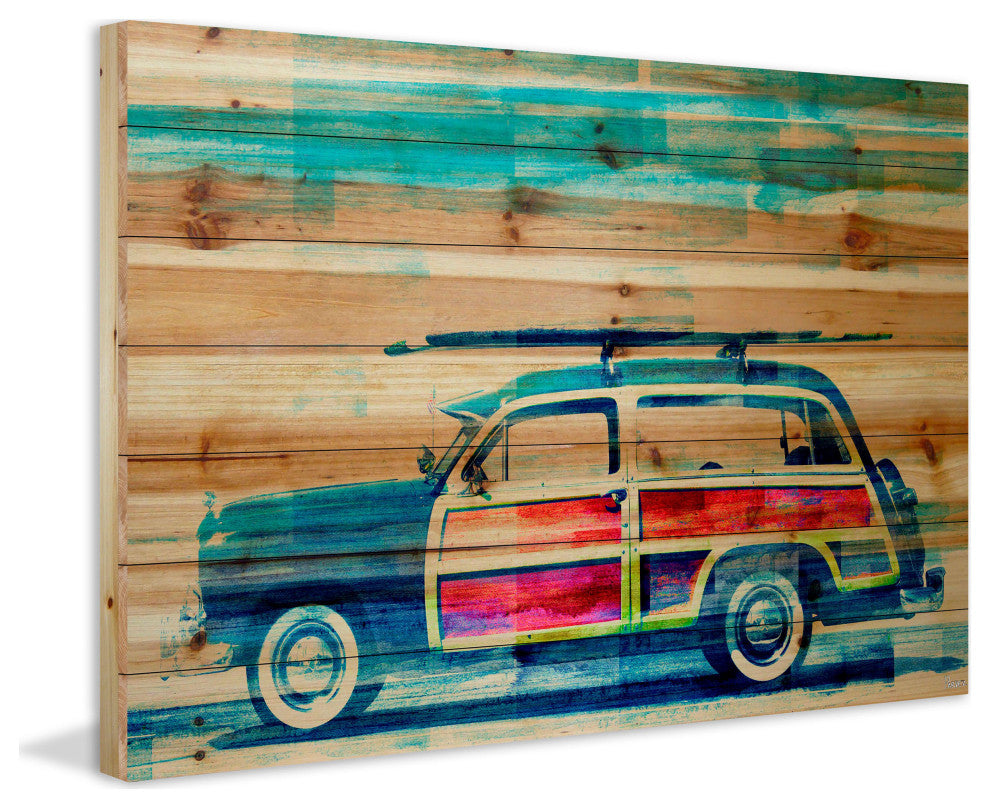 "Surf Day" UV Ink Print on Natural Pine Wood, 60"x40"