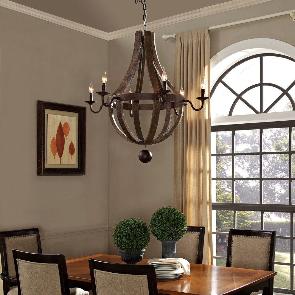 Modern Urban Contemporary Chandelier Light, Brown Wood