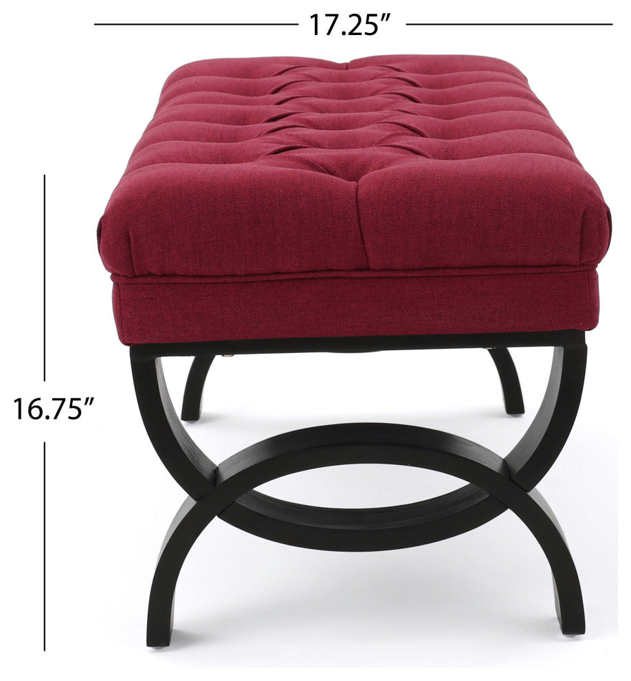 GDF Studio Reddington Tufted Fabric Ottoman Bench, Deep Red