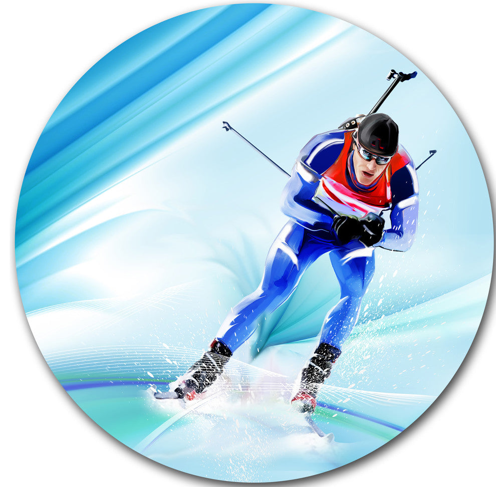 Extreme Male Skier, Portrait Digital Art Round Wall Art, 36"
