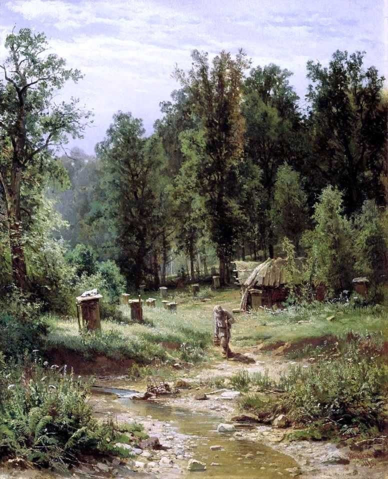 Ivan Ivanovich Shishkin Apiary in a Forest Premium Canvas Print
