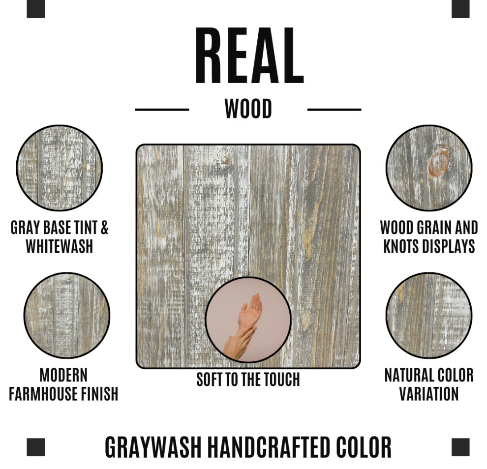 Solid Wood Headboard with Smooth Natural Wood Grain, Wall Mounted, Farmhouse, Graywash, Full