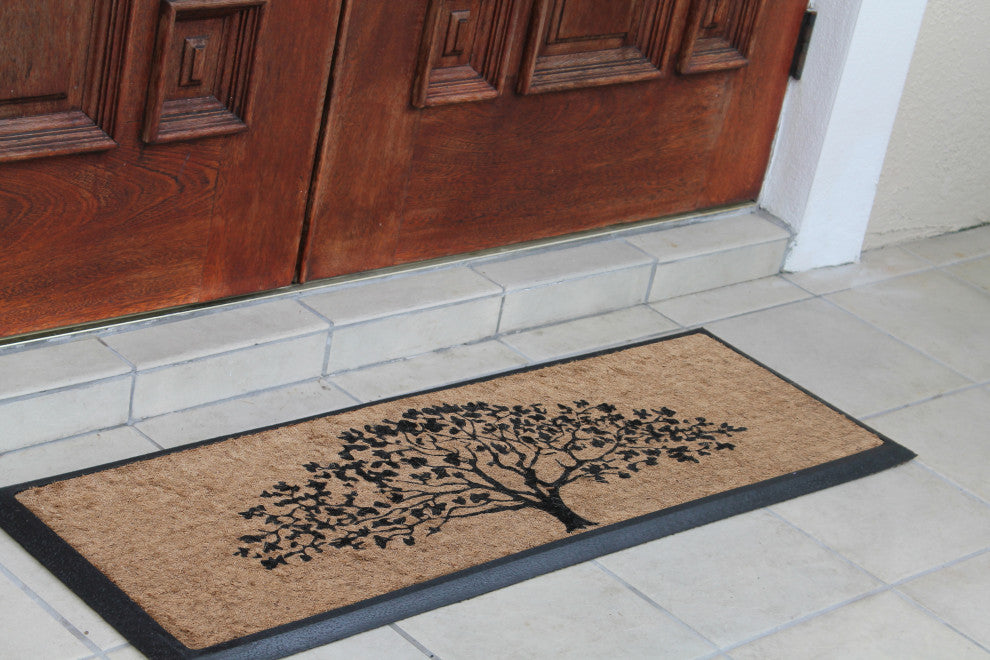 A1HC Flocked Hand-Crafted Rubber Coir Life Of Tree Double Door Mat, 18"x48"