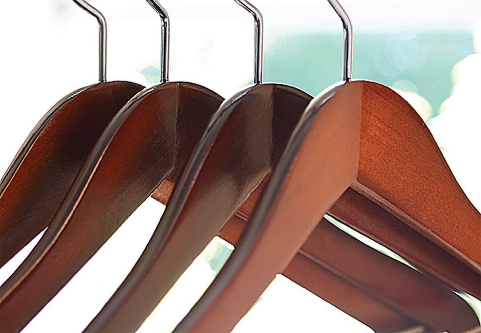 Wooden Concave Top/Coat Hanger, Walnut/Chrome Finish, Walnut/Chrome, Box of 24