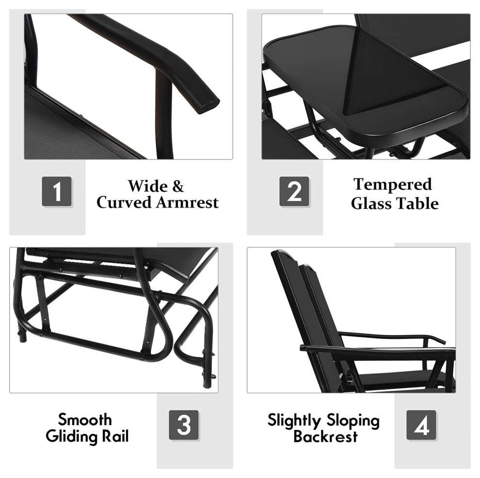 Costway 2 Person Outdoor Patio Double Glider Chair Loveseat Rocking Black